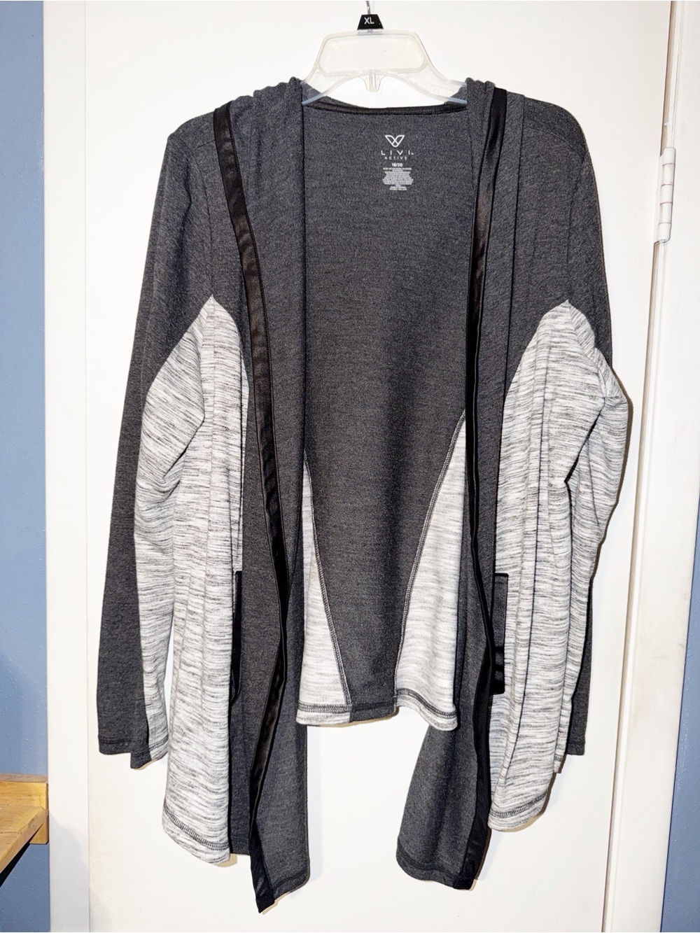 Livi Active Charcoal and Heather Gray Open-Front Hooded Cardigan